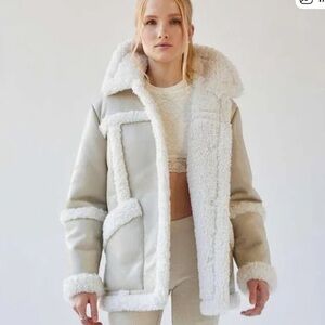 Urban Outfitters Faux Leather Teddy Jacket - Cream and White